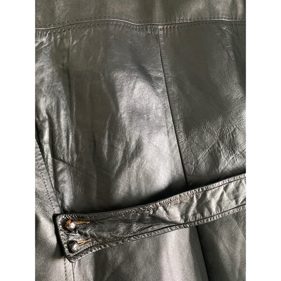Vintage Lightly Distressed Black Leather Trench Coat Wooden Button Mens Med 38 - Picture 14 of 16